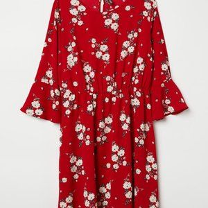 H&M+ Red Floral Crêped Dress